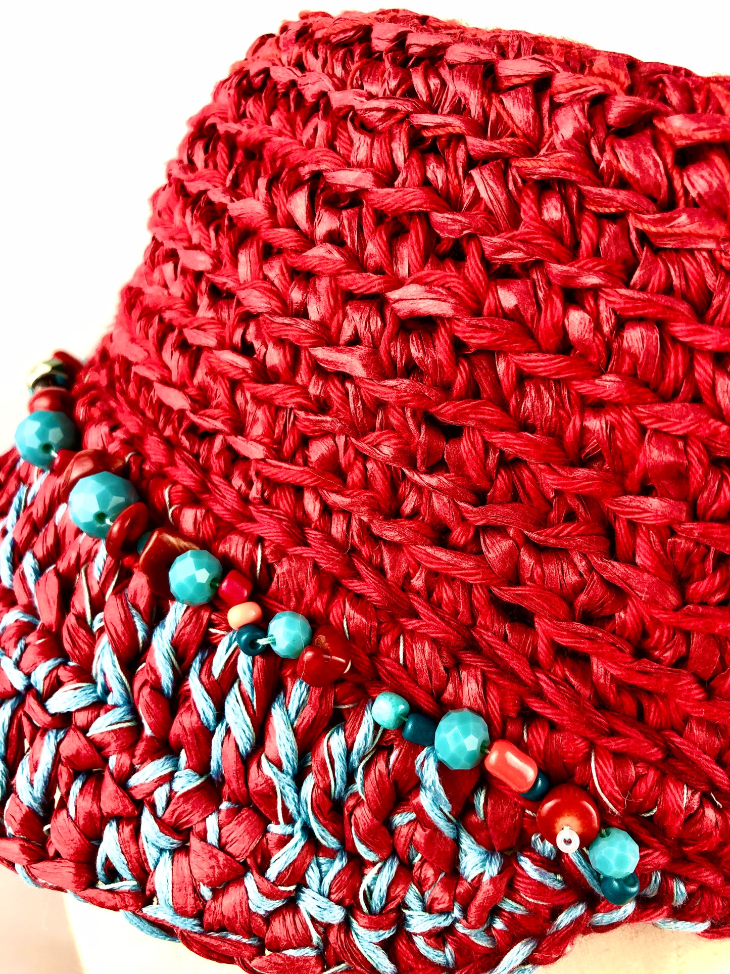 Red turquoise raffia kepi
