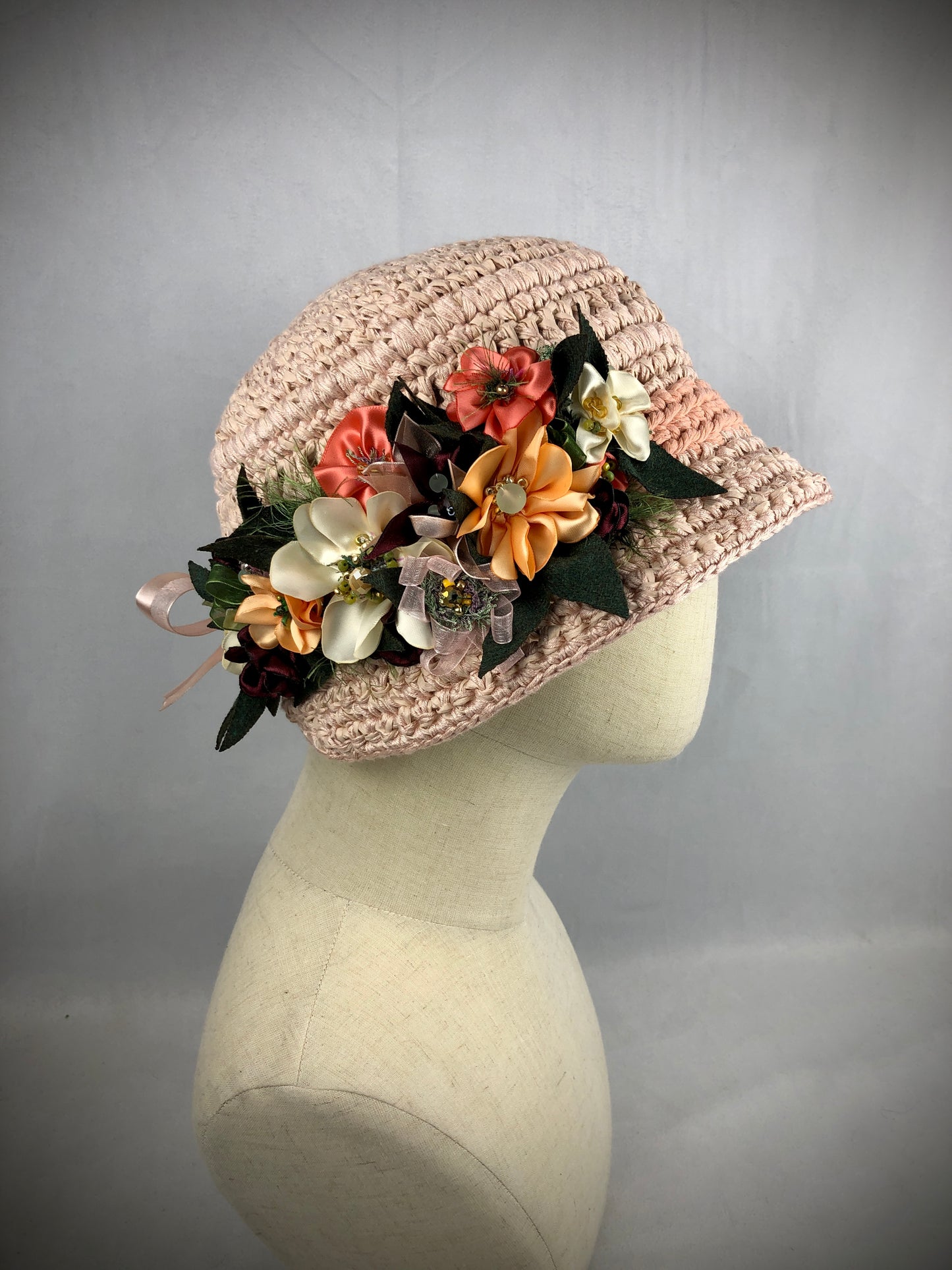 Cream peach bucket cloche hat