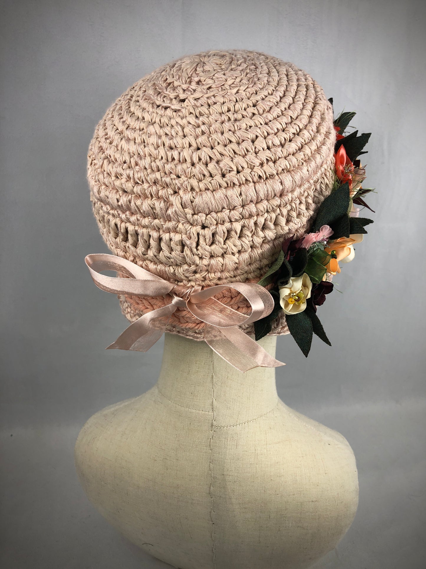 Cream peach bucket cloche hat