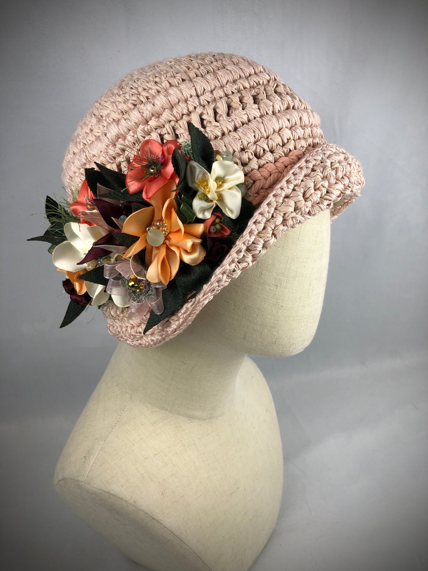 Cream peach bucket cloche hat
