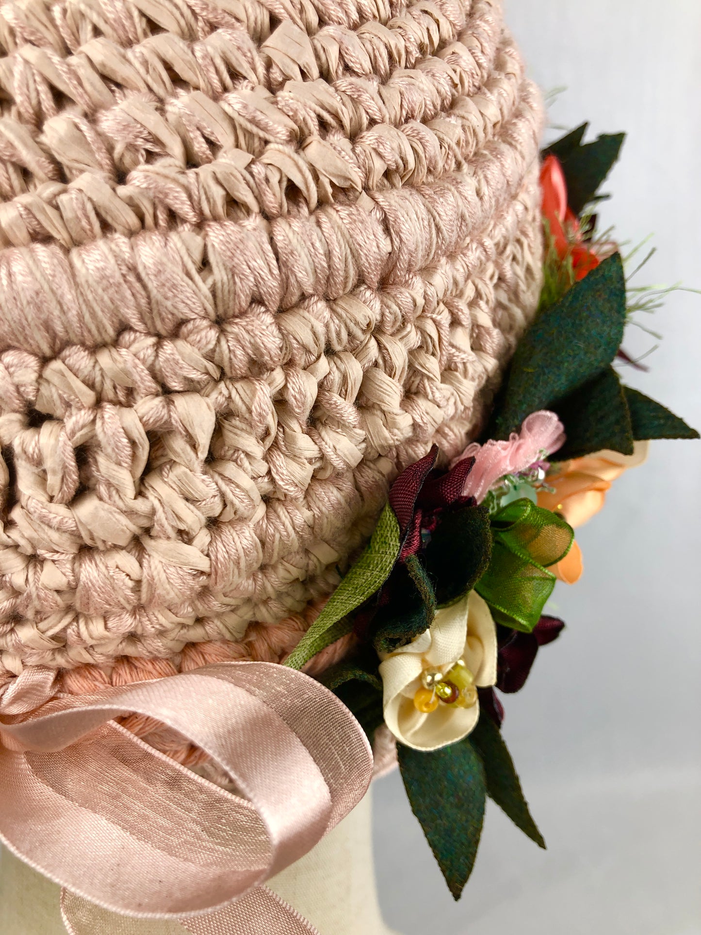 Cream peach bucket cloche hat