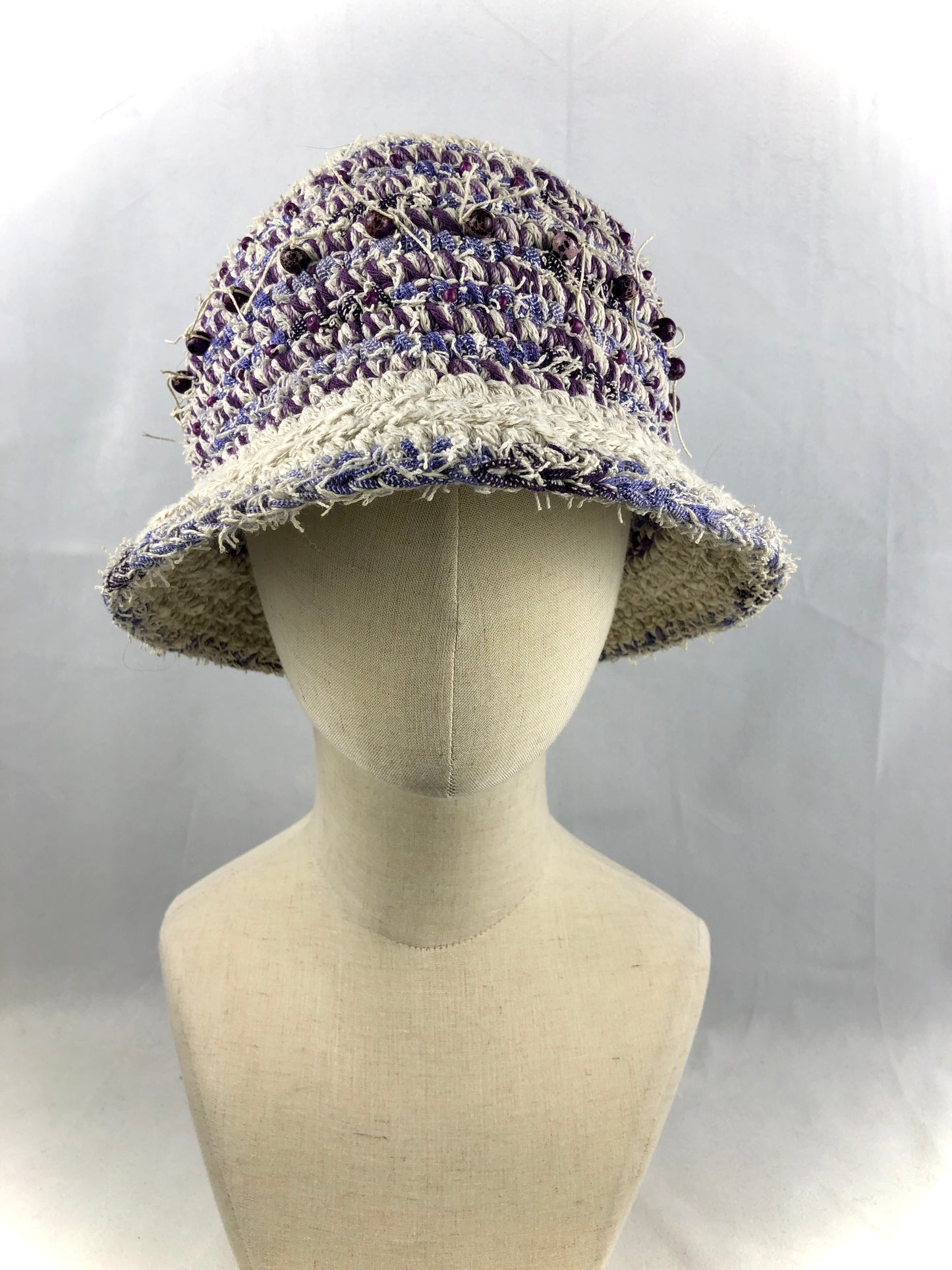 White purple cotton bucket hat