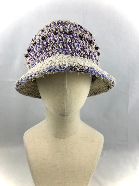 White purple cotton bucket hat