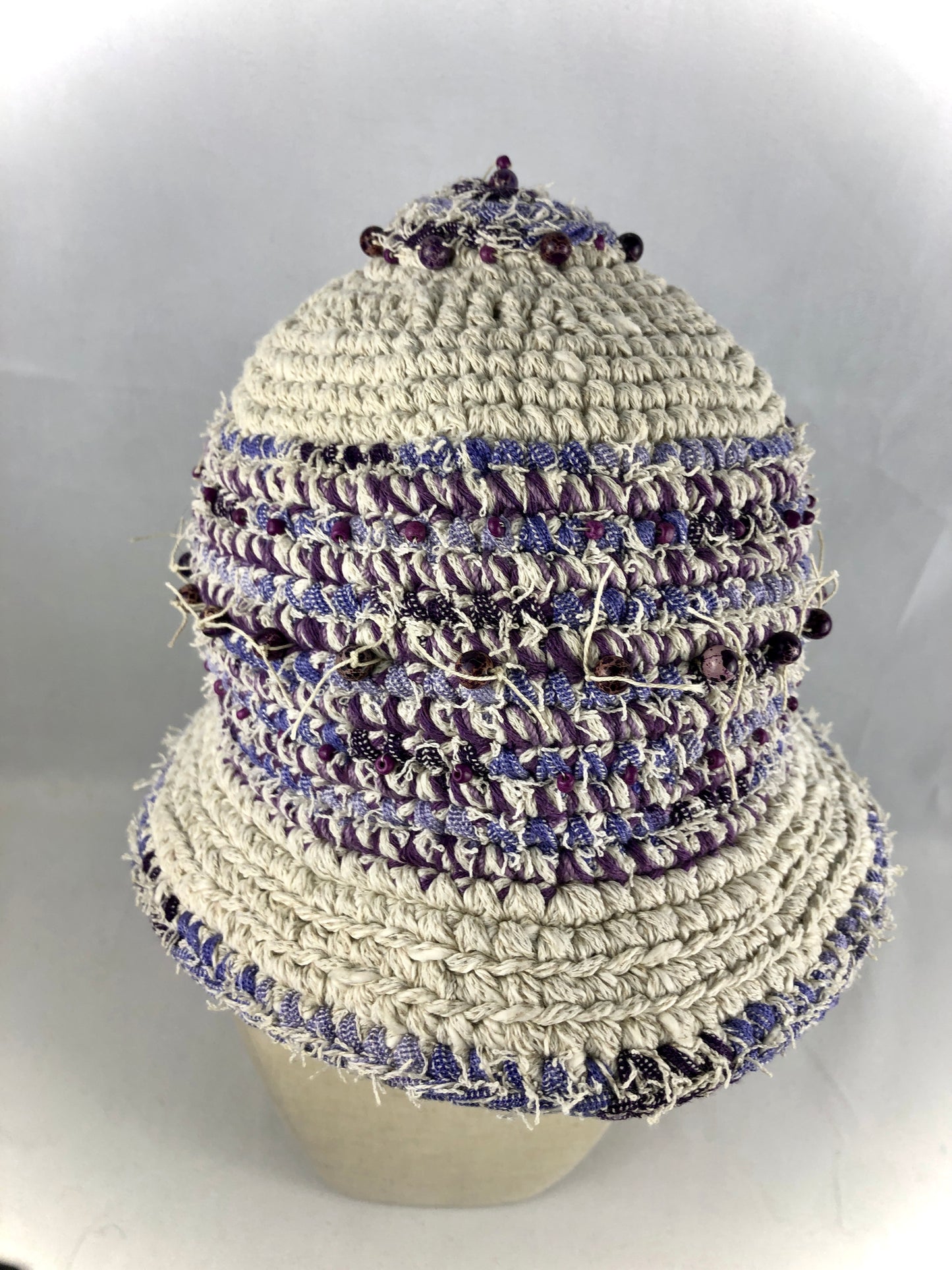 White purple cotton bucket hat