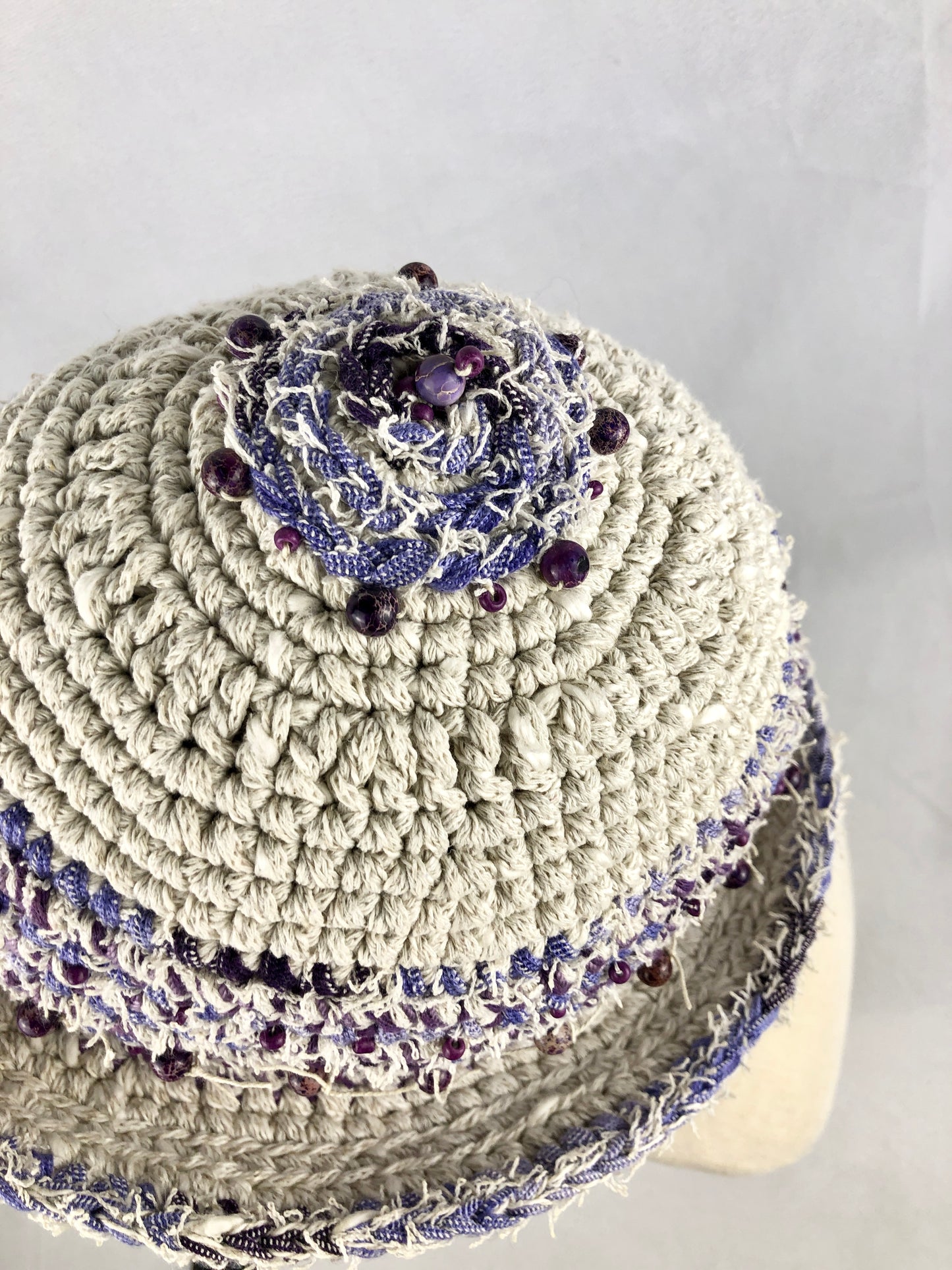 White purple cotton bucket hat