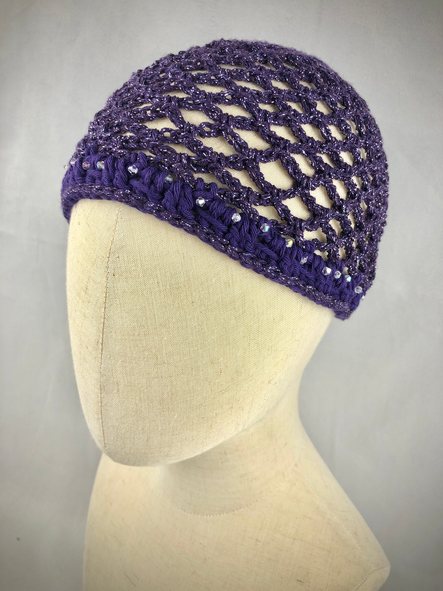 Deep purple mesh beanie hat