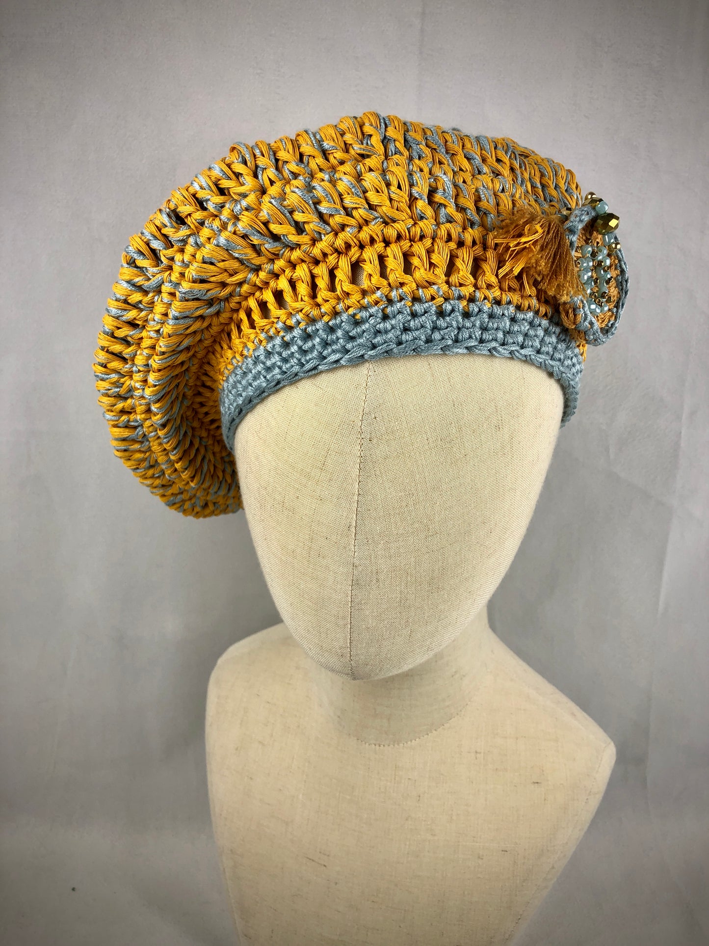 Yellow blue cotton beret