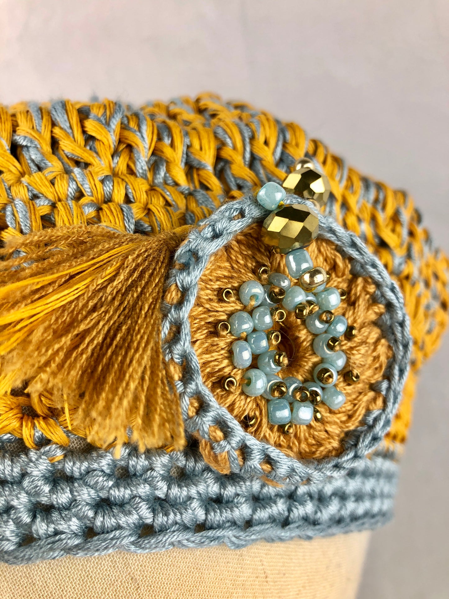 Yellow blue cotton beret