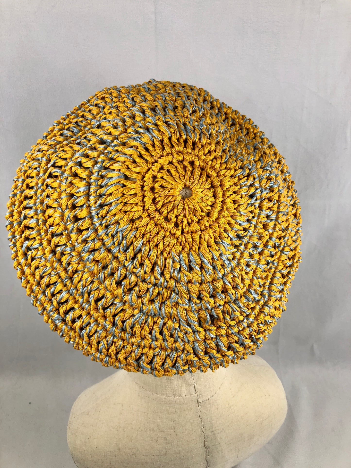 Yellow blue cotton beret