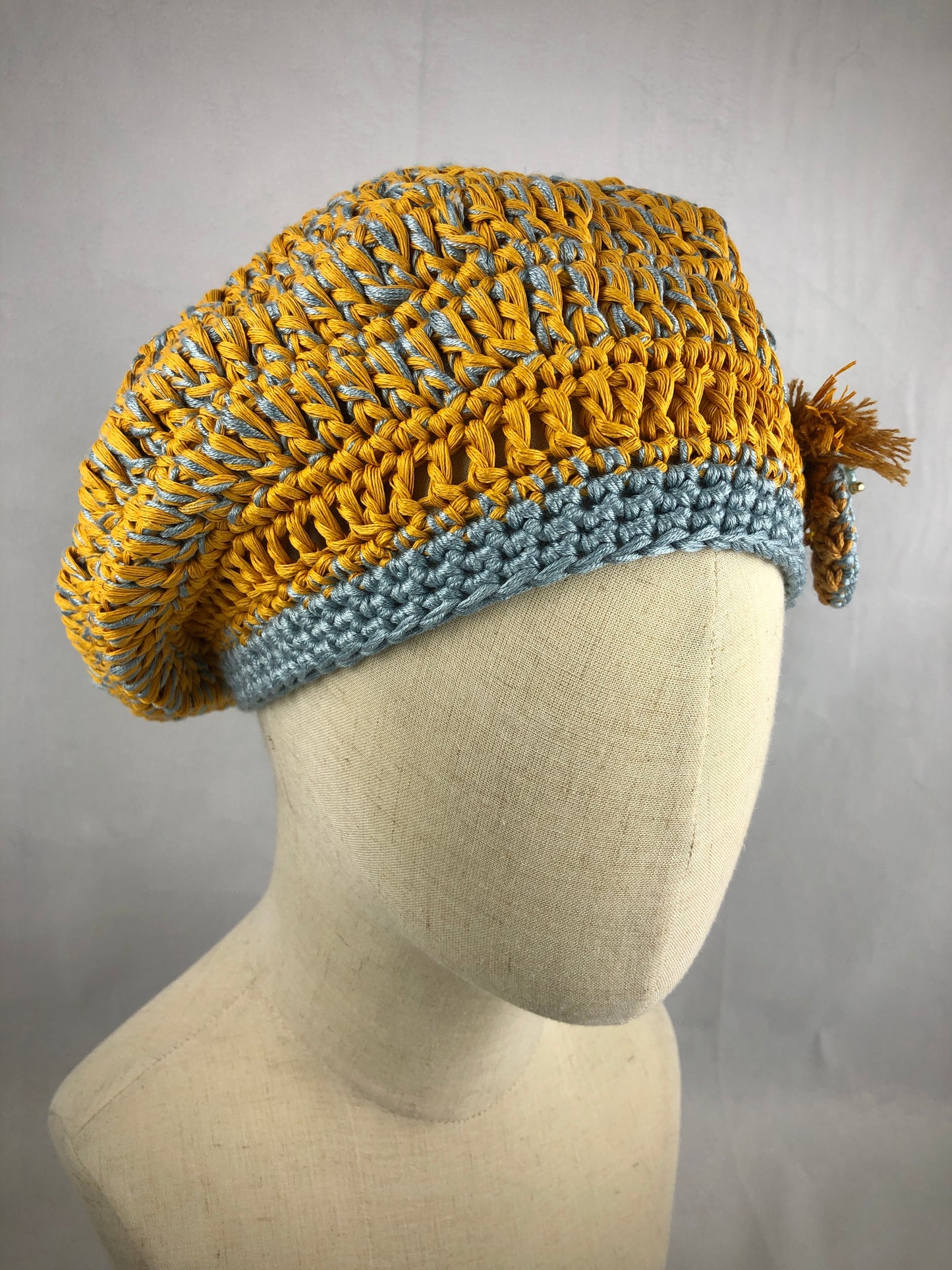 Yellow blue cotton beret