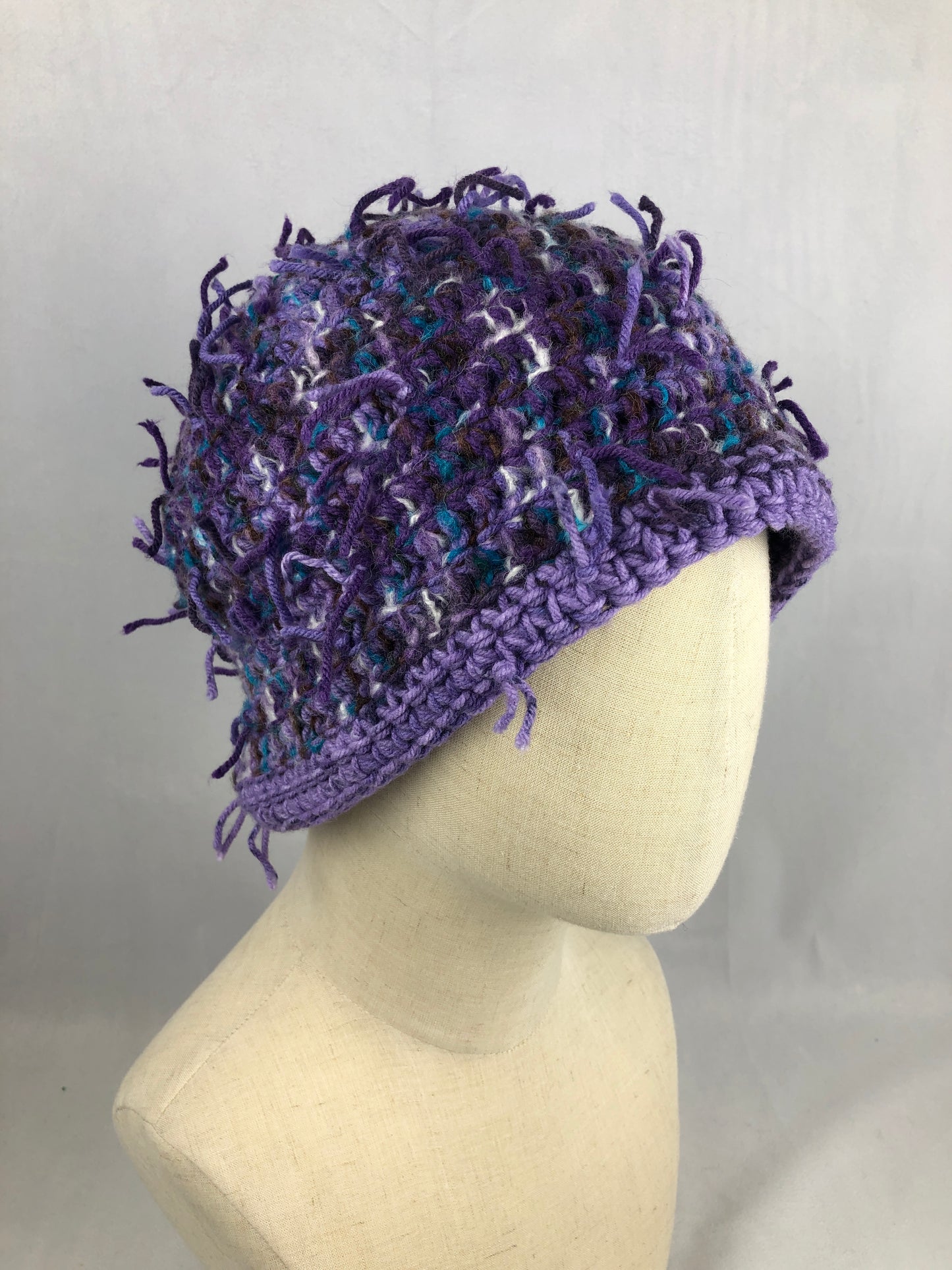 Purple messy texture beanie toque hat