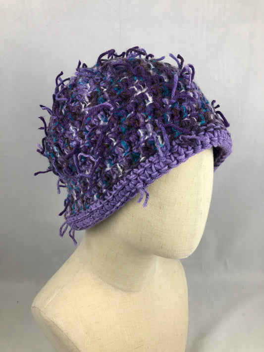 Purple messy texture beanie toque hat