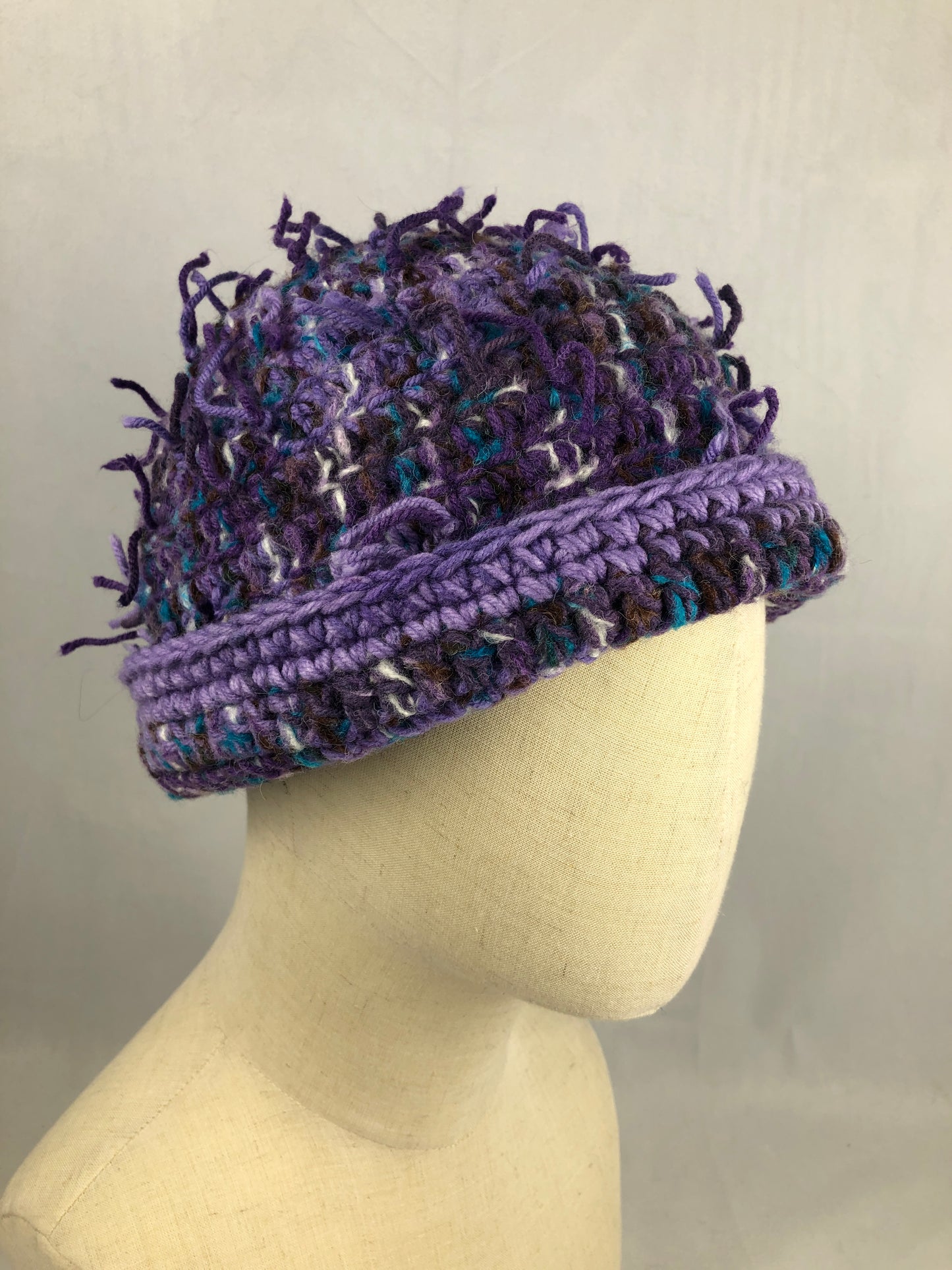 Purple messy texture beanie toque hat