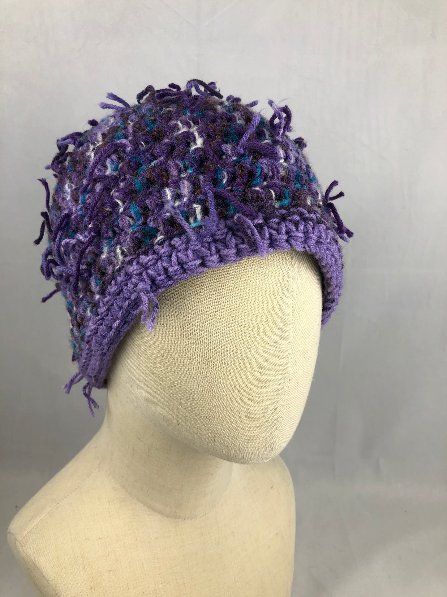 Purple messy texture beanie toque hat