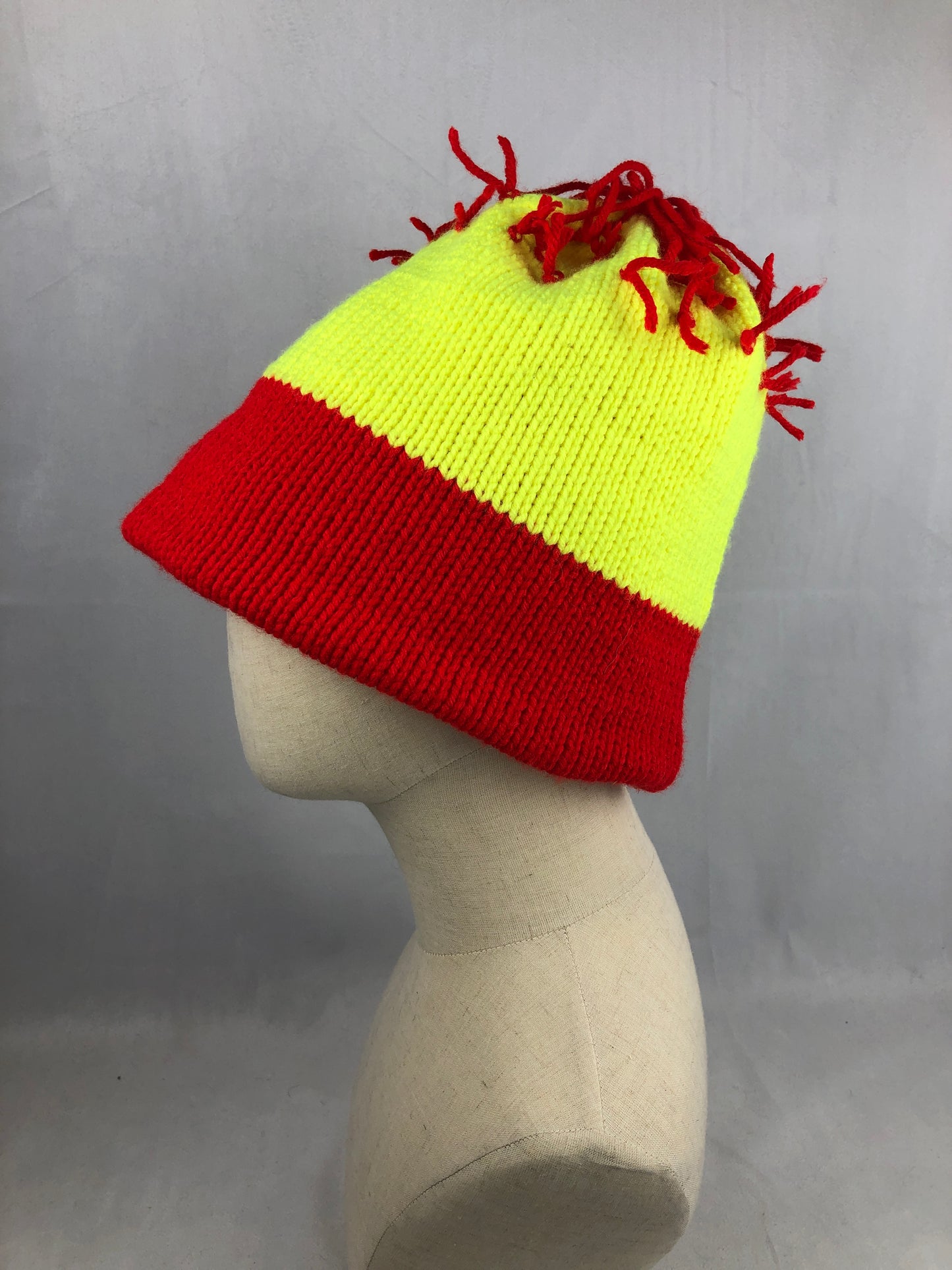Red neon yellow reversible beanie toque hat