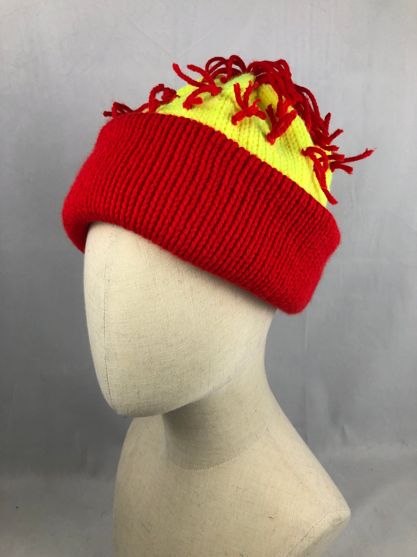 Red neon yellow reversible beanie toque hat