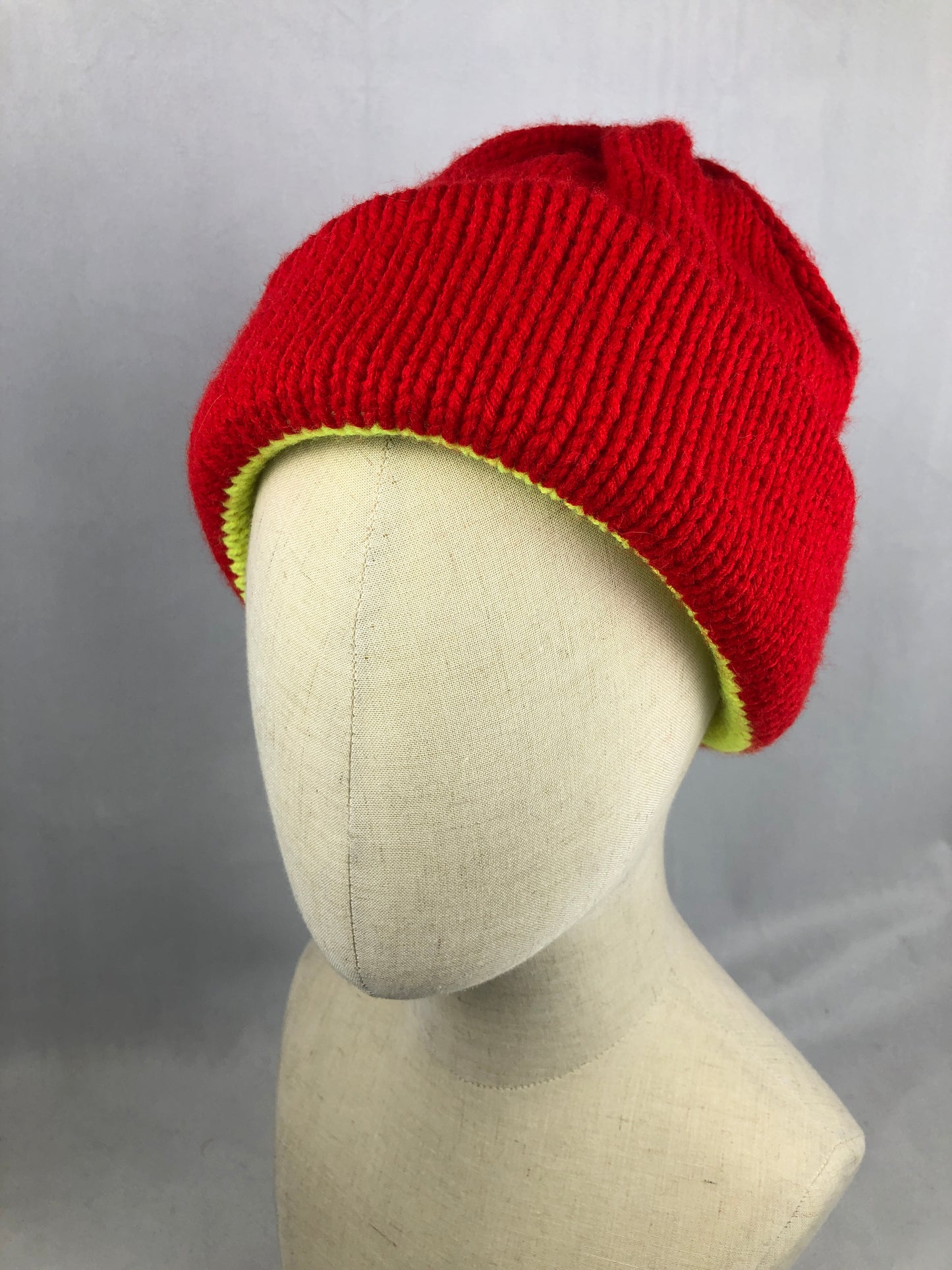Red neon yellow reversible beanie toque hat