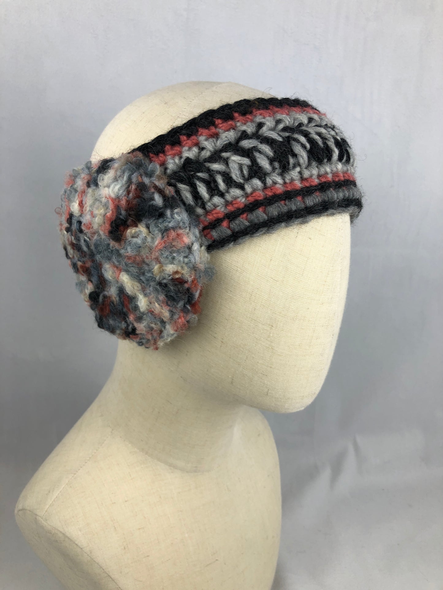 Grey pink wool headband