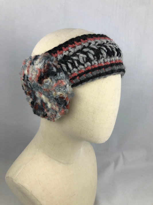 Grey pink wool headband