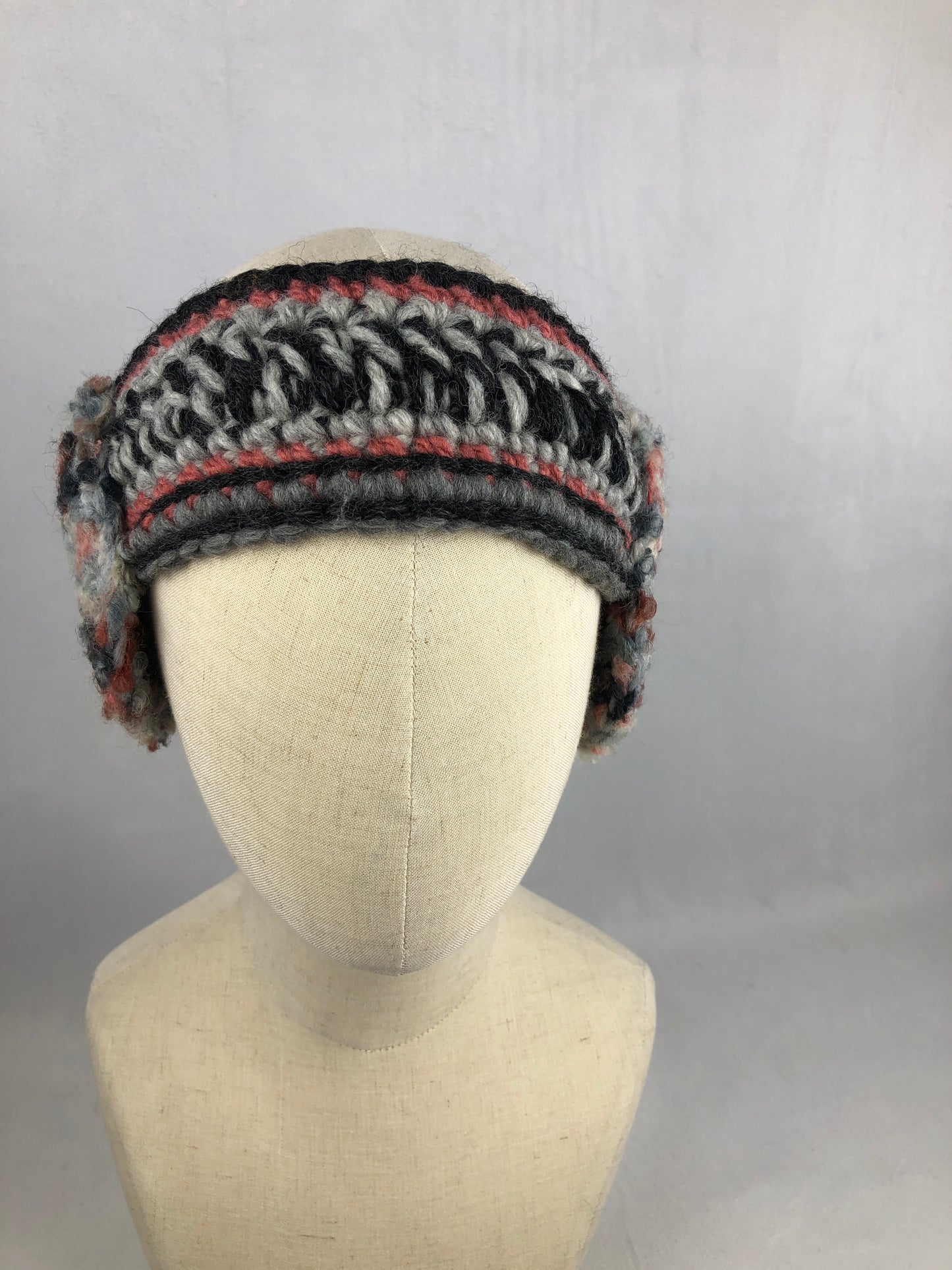 Grey pink wool headband