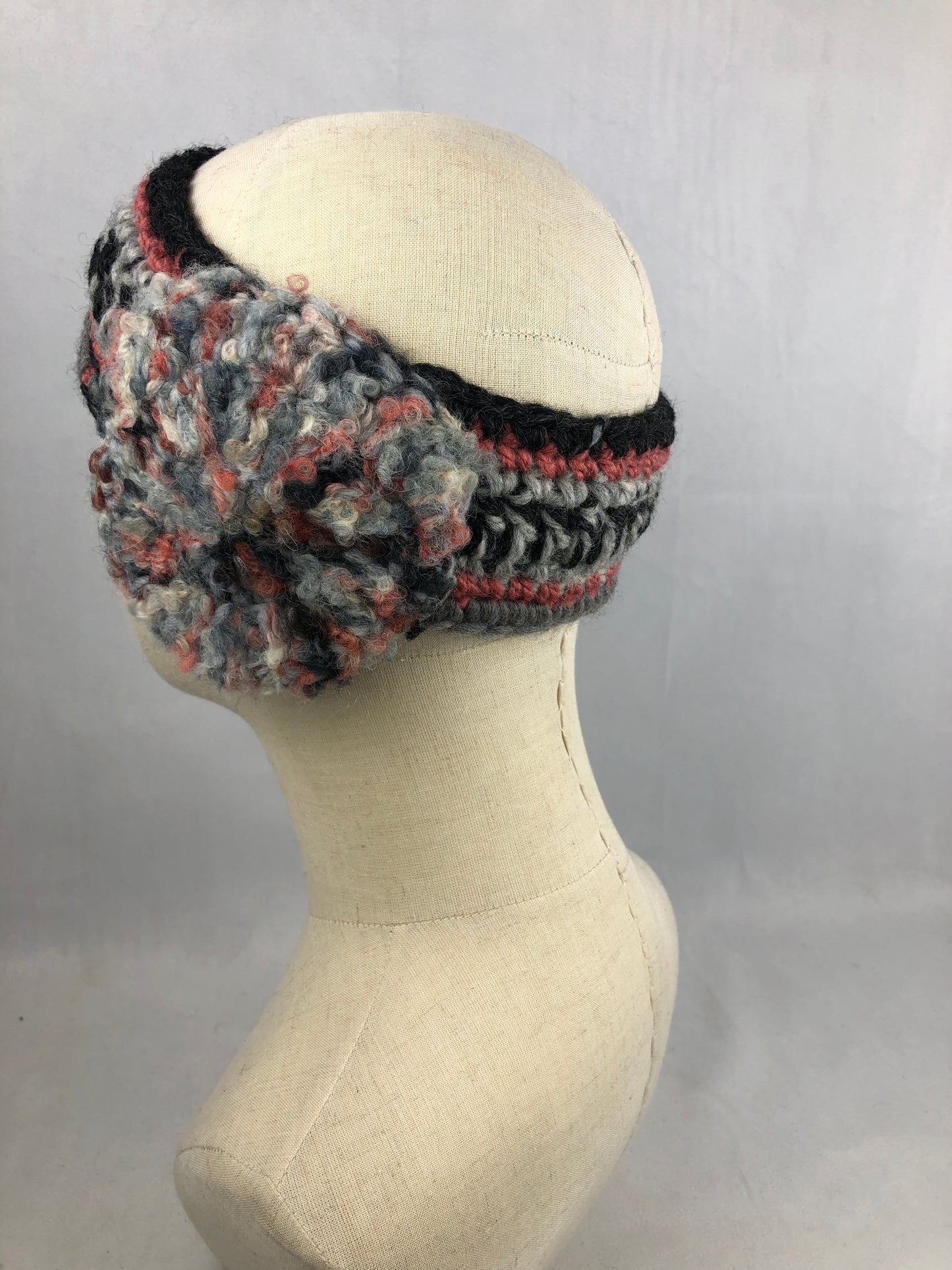 Grey pink wool headband