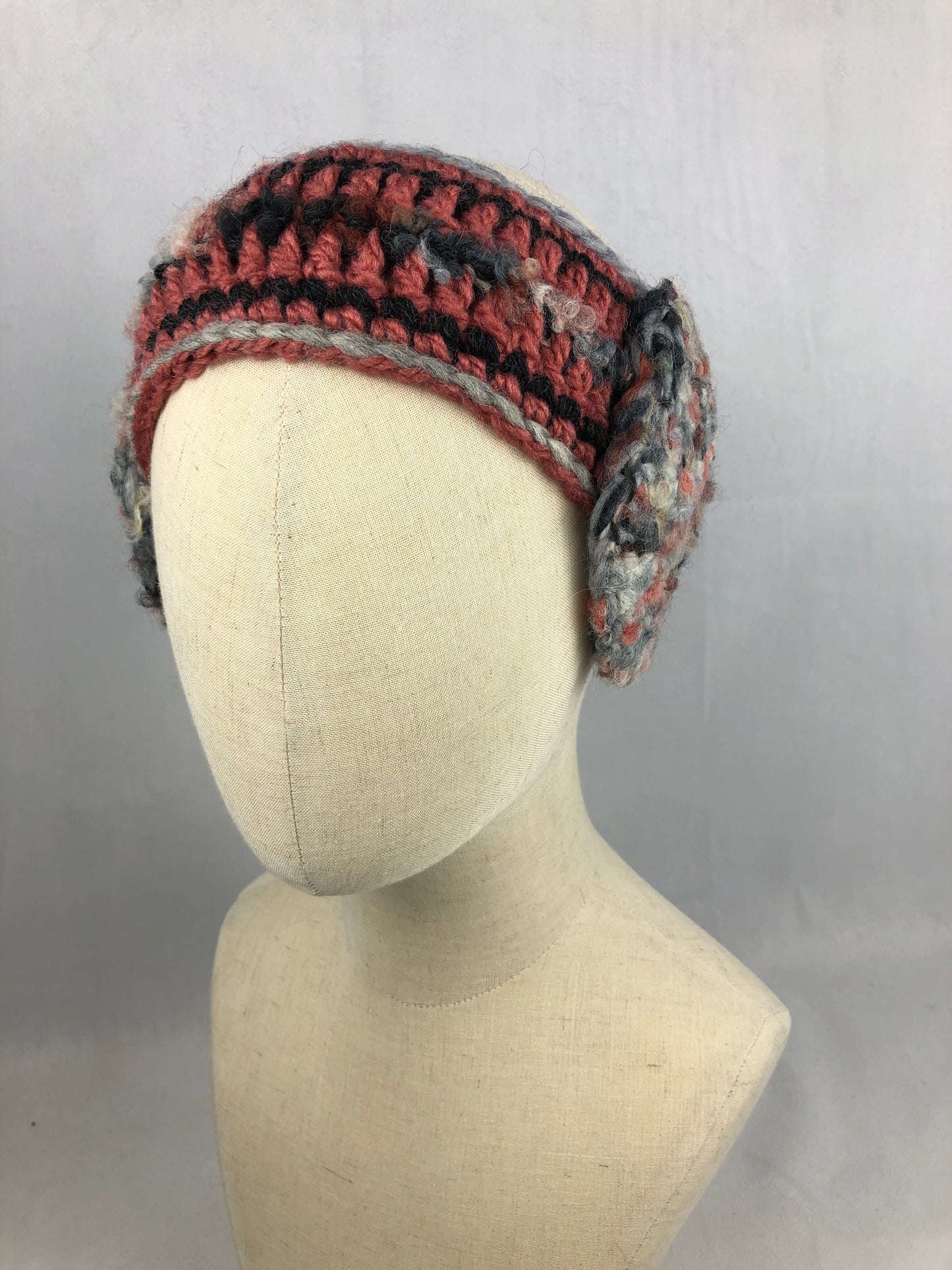 Pink grey wool headband