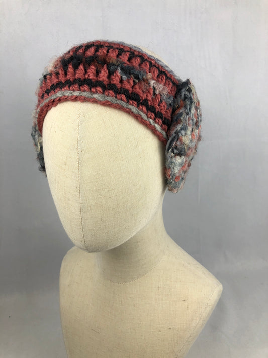 Pink grey wool headband