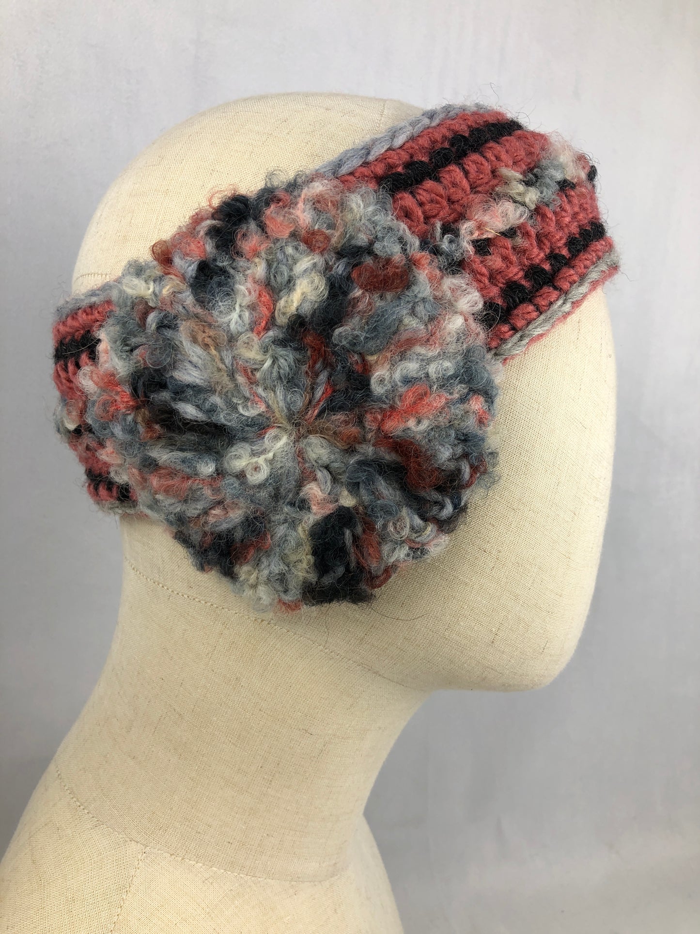 Pink grey wool headband