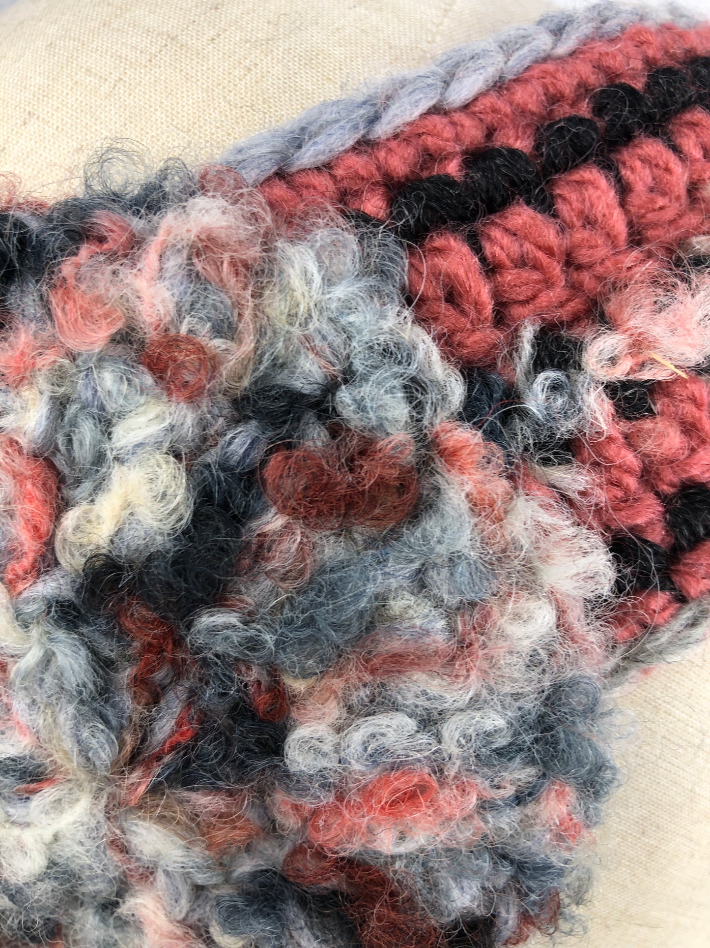 Pink grey wool headband