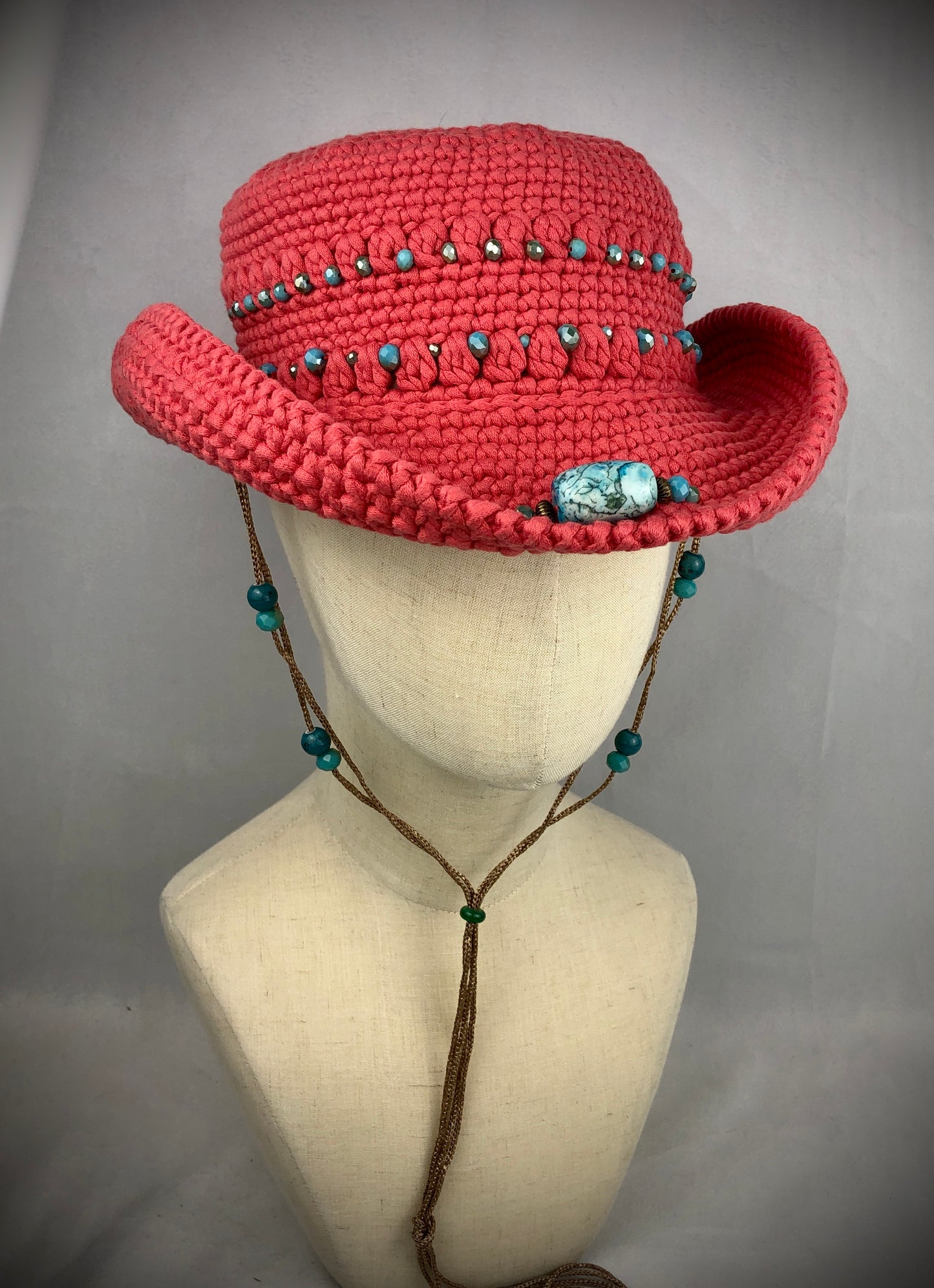 Coral cowboy style hat