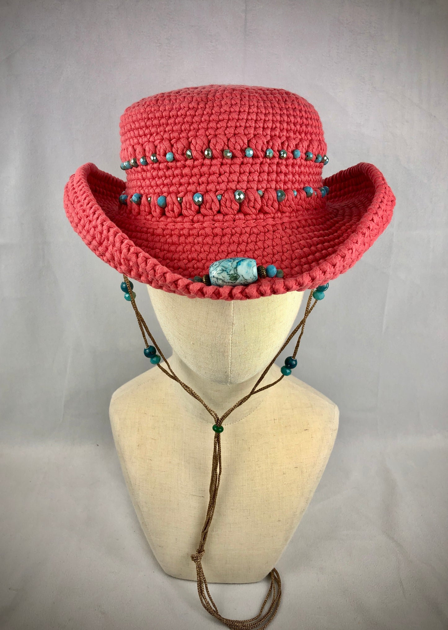 Coral cowboy style hat