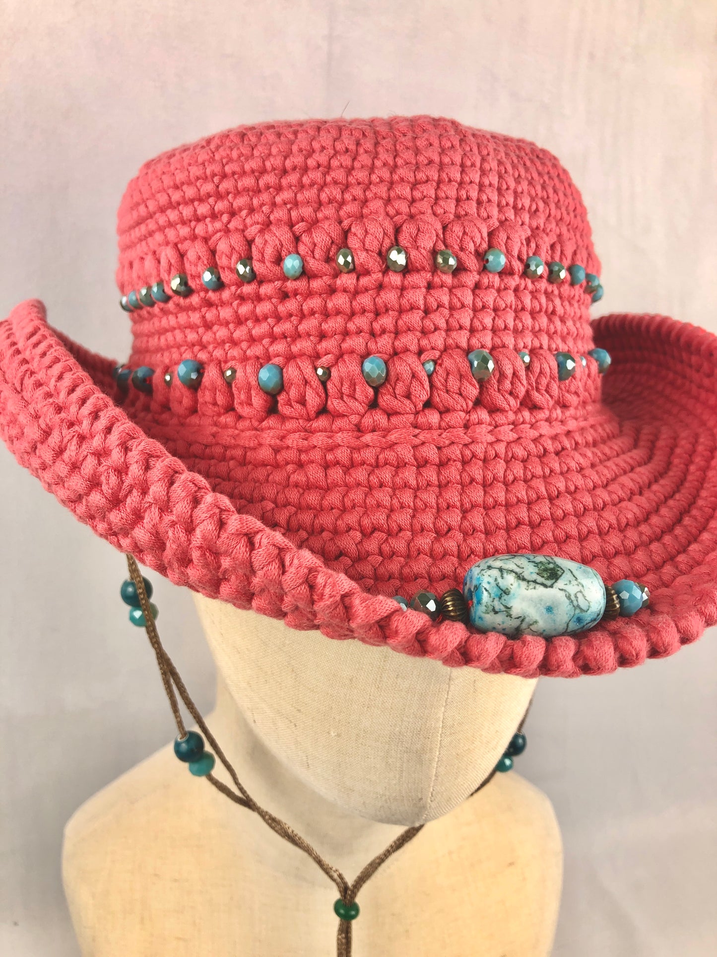 Coral cowboy style hat