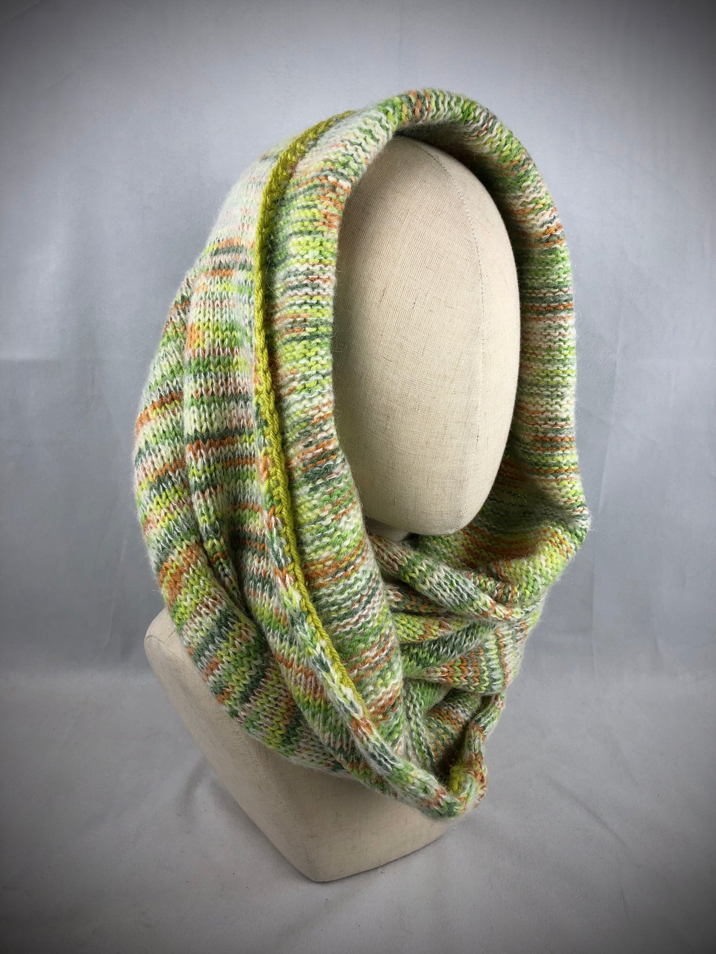 Lime beige orange wool scarf/hood
