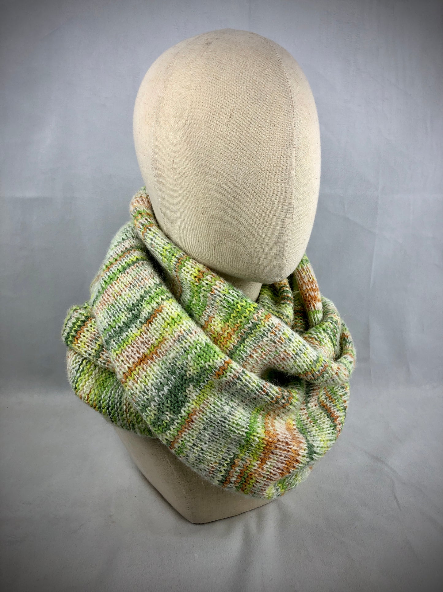 Lime beige orange wool scarf/hood
