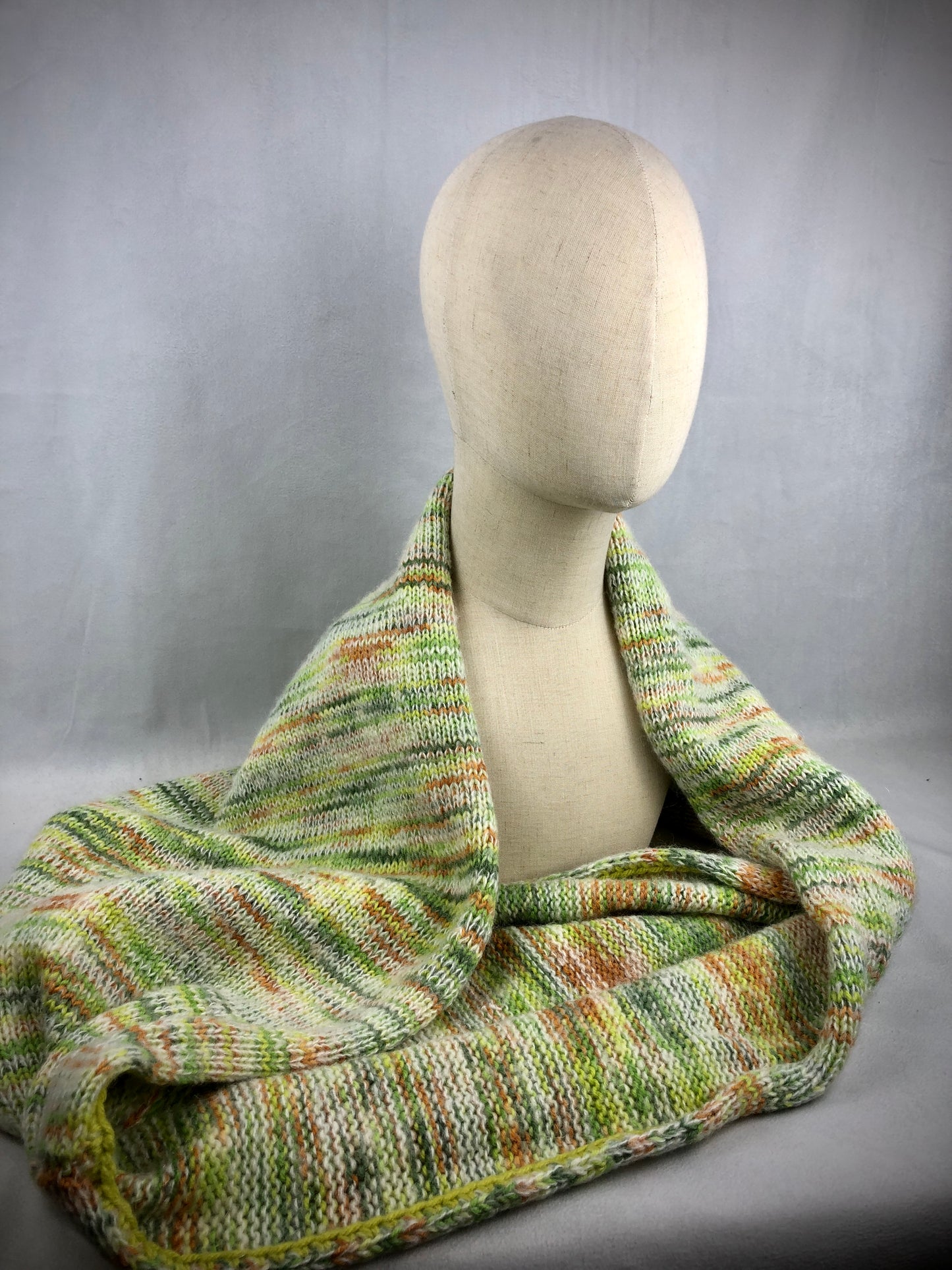 Lime beige orange wool scarf/hood