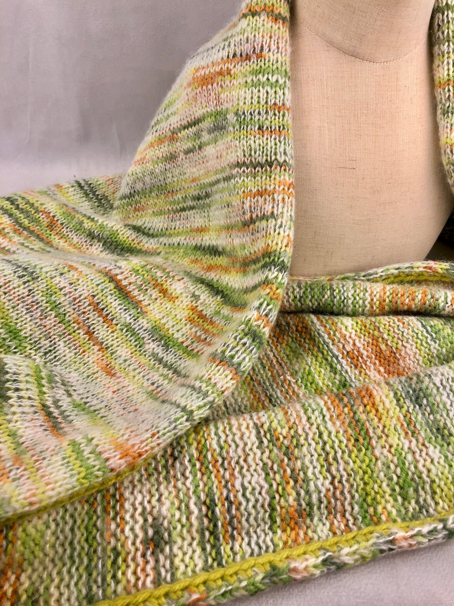 Lime beige orange wool scarf/hood