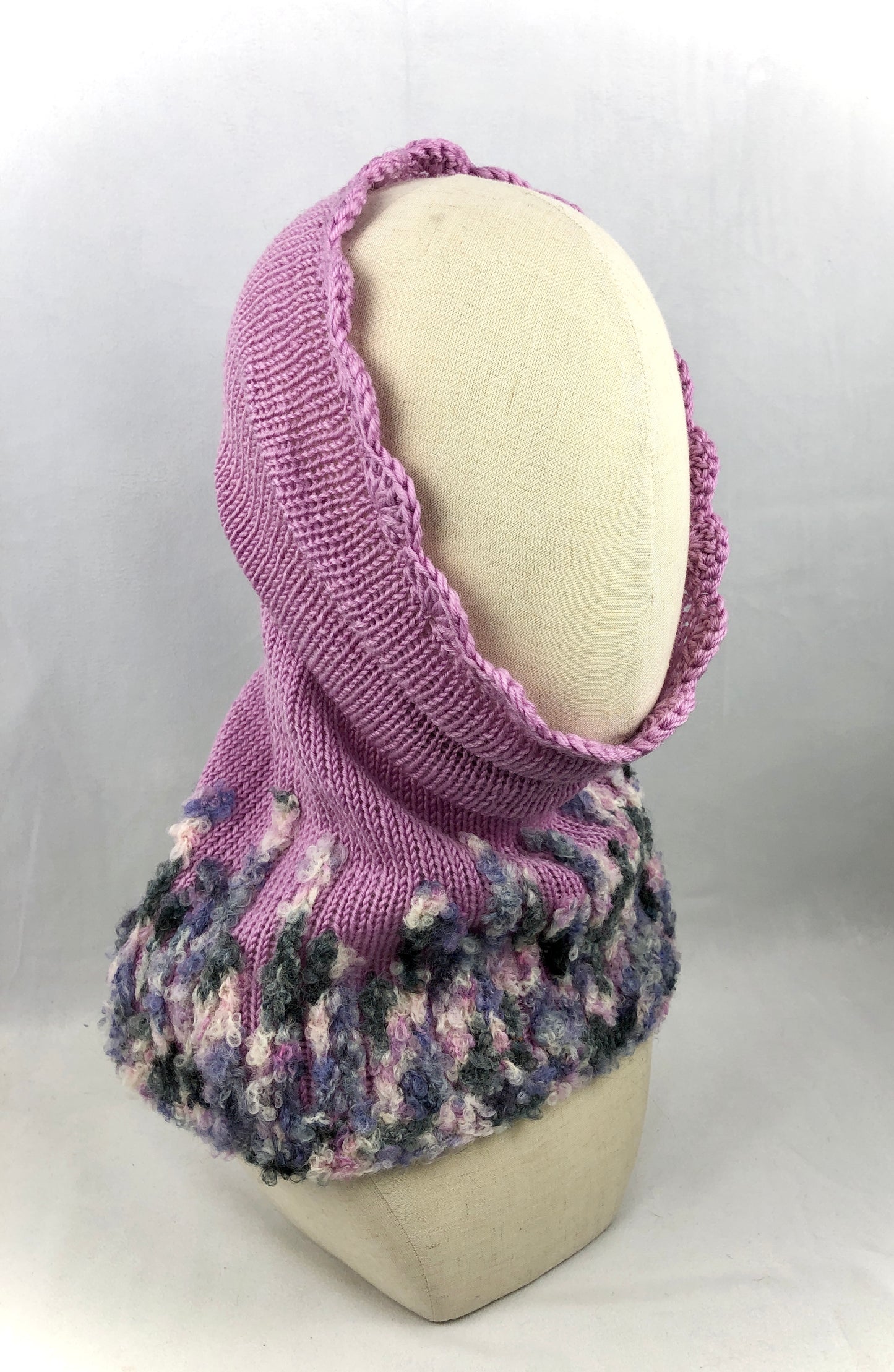 Pink grey neck warmer scarf