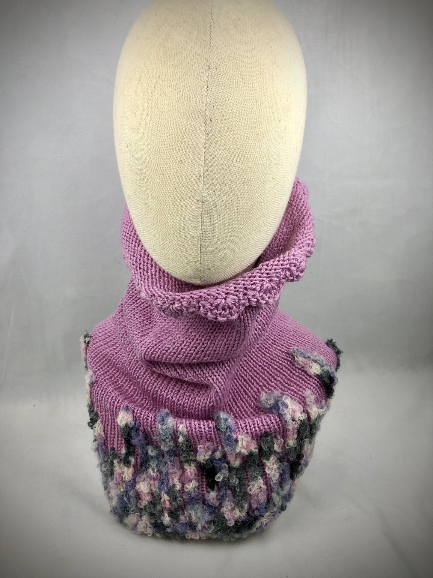 Pink grey neck warmer scarf