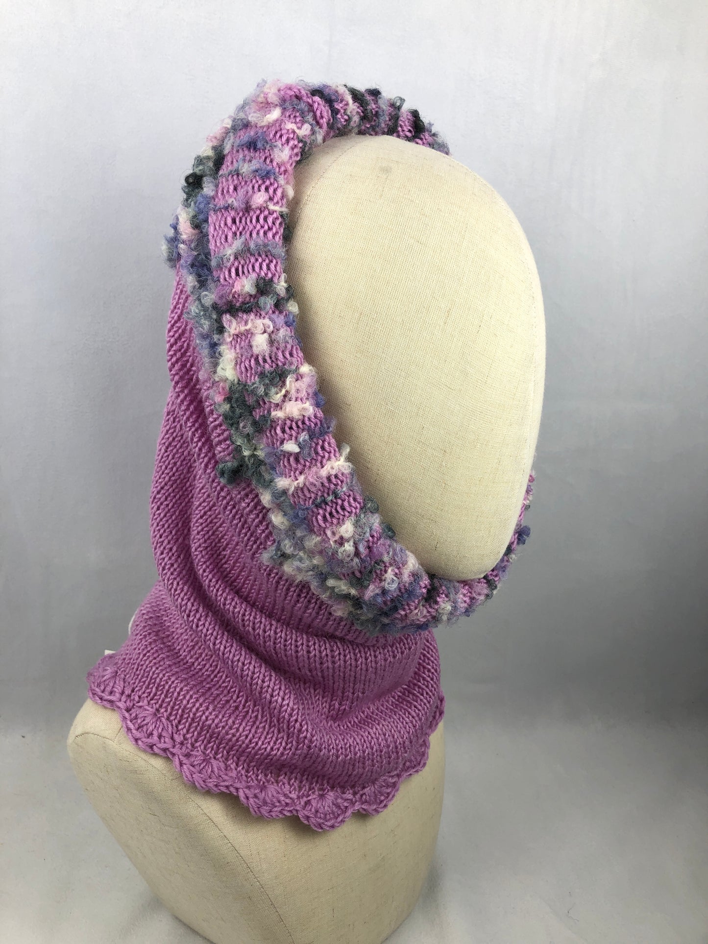 Pink grey neck warmer scarf