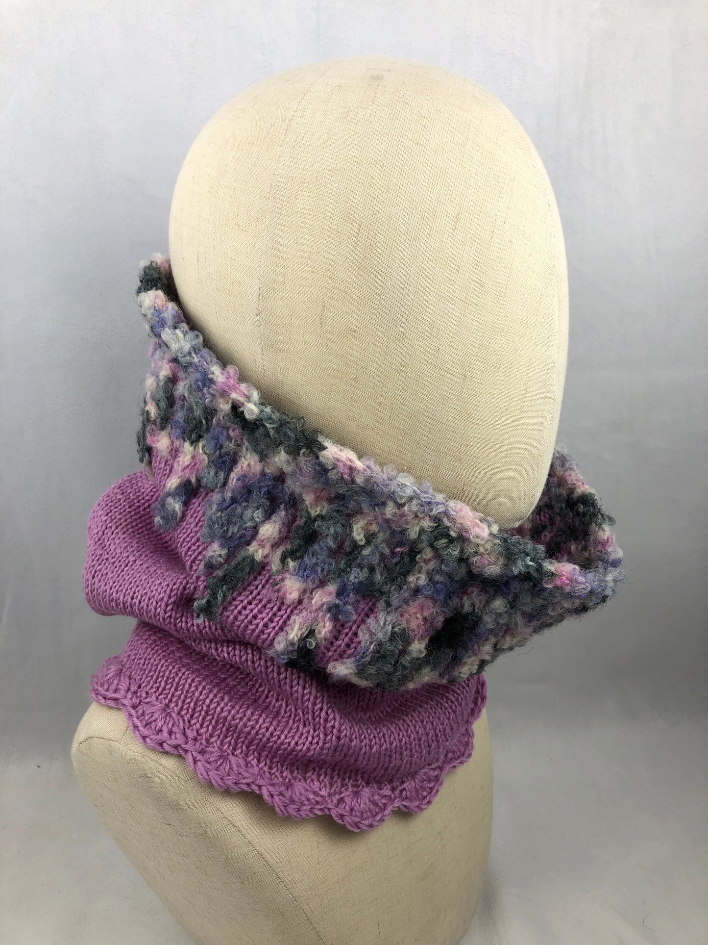 Pink grey neck warmer scarf