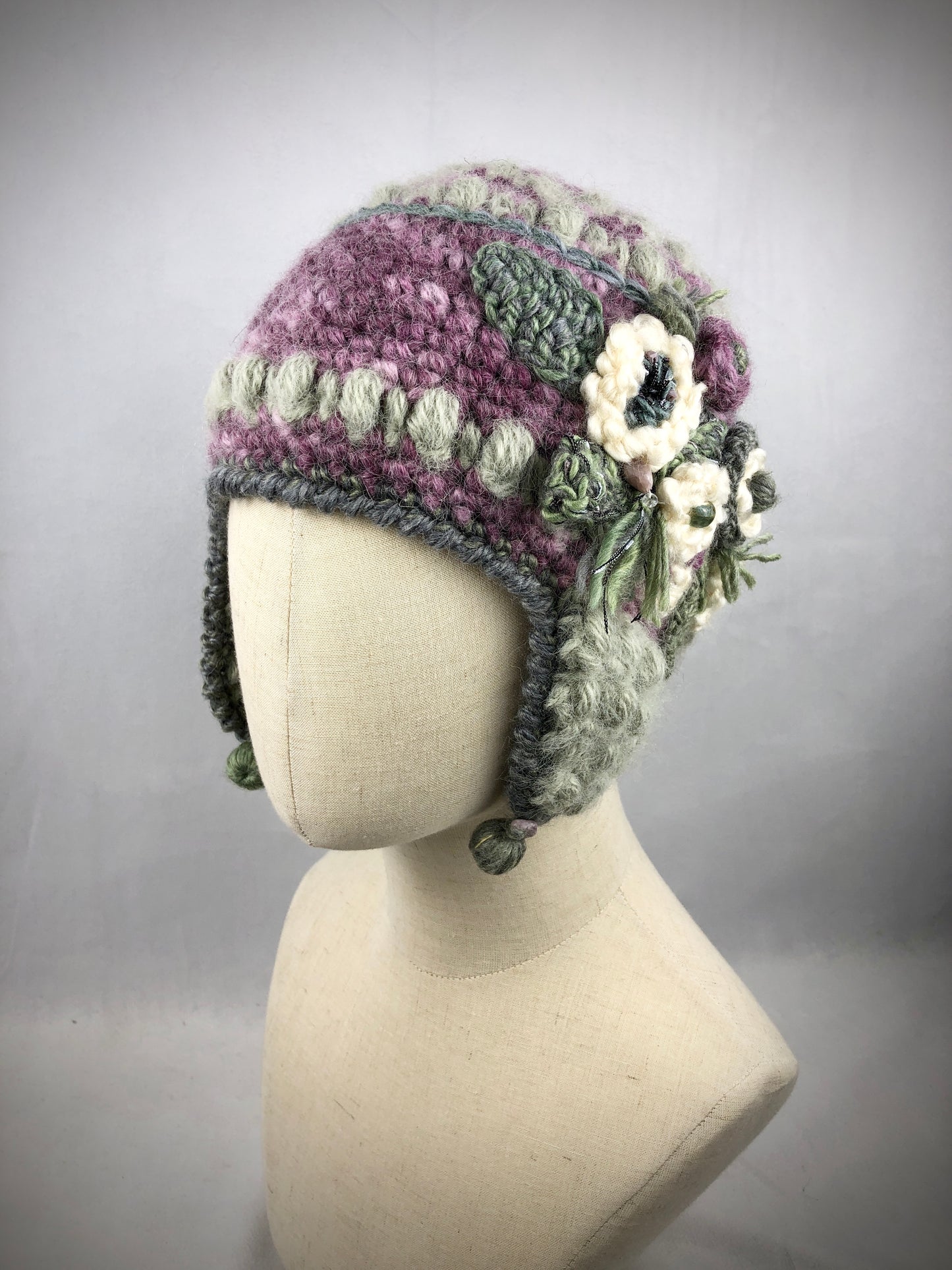 Pink green earflap hat