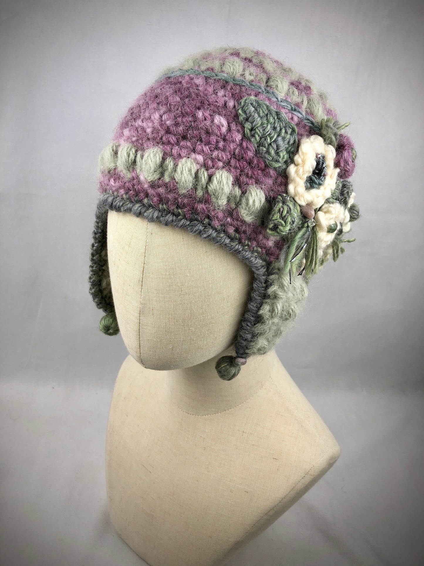 Pink green earflap hat
