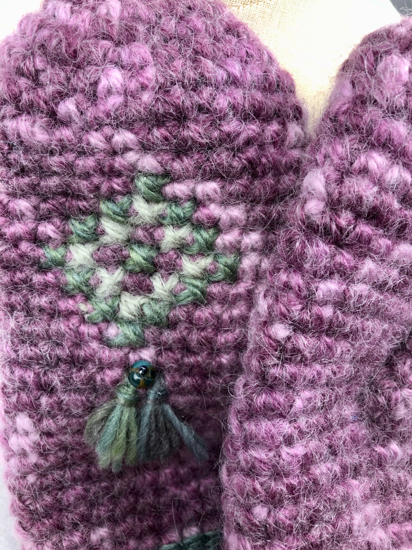 Plum pink mohair mittens