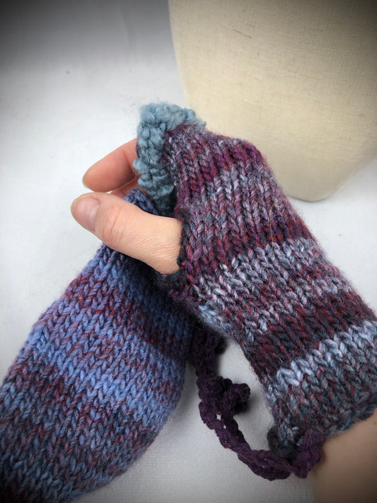 Blue maroon wrist warmers