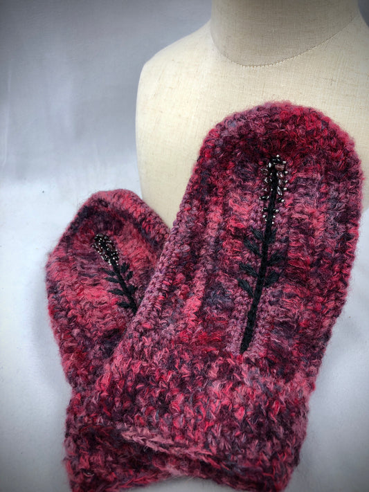 Maroon wool garnet red mittens