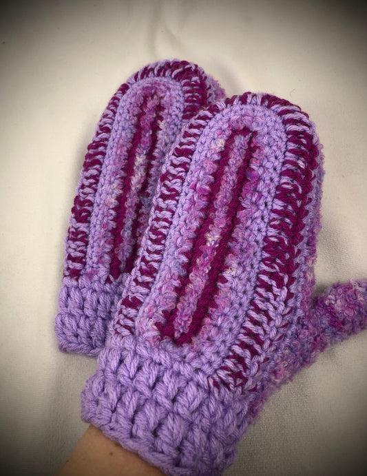 Purple pink wool blend mittens