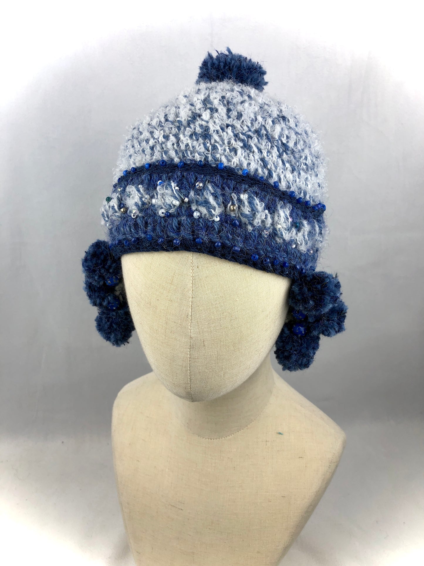 Blue wool short earflaps  hat