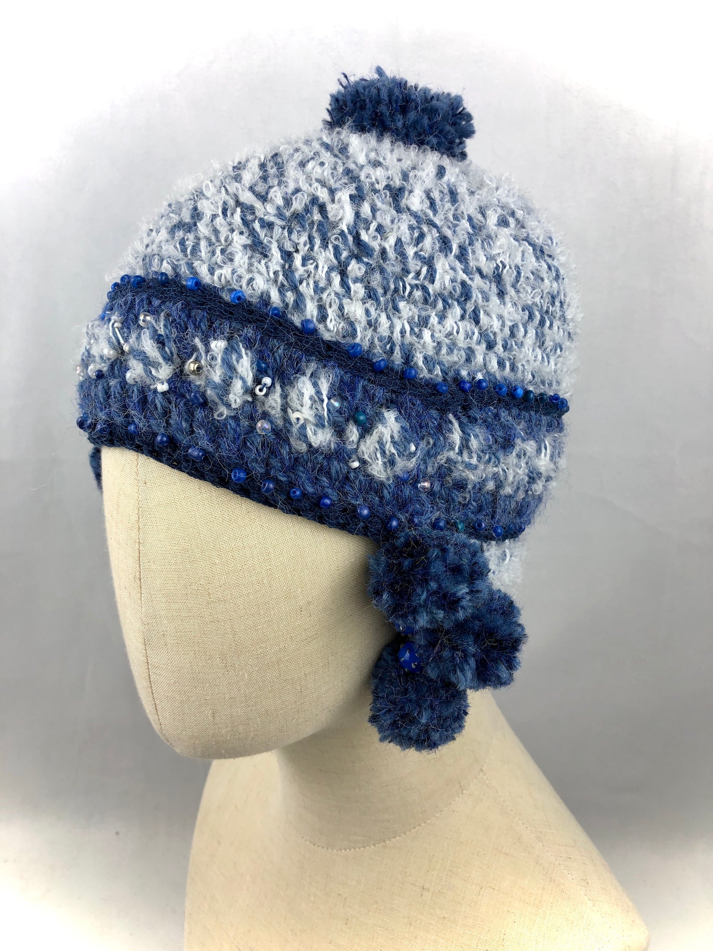 Blue wool short earflaps  hat