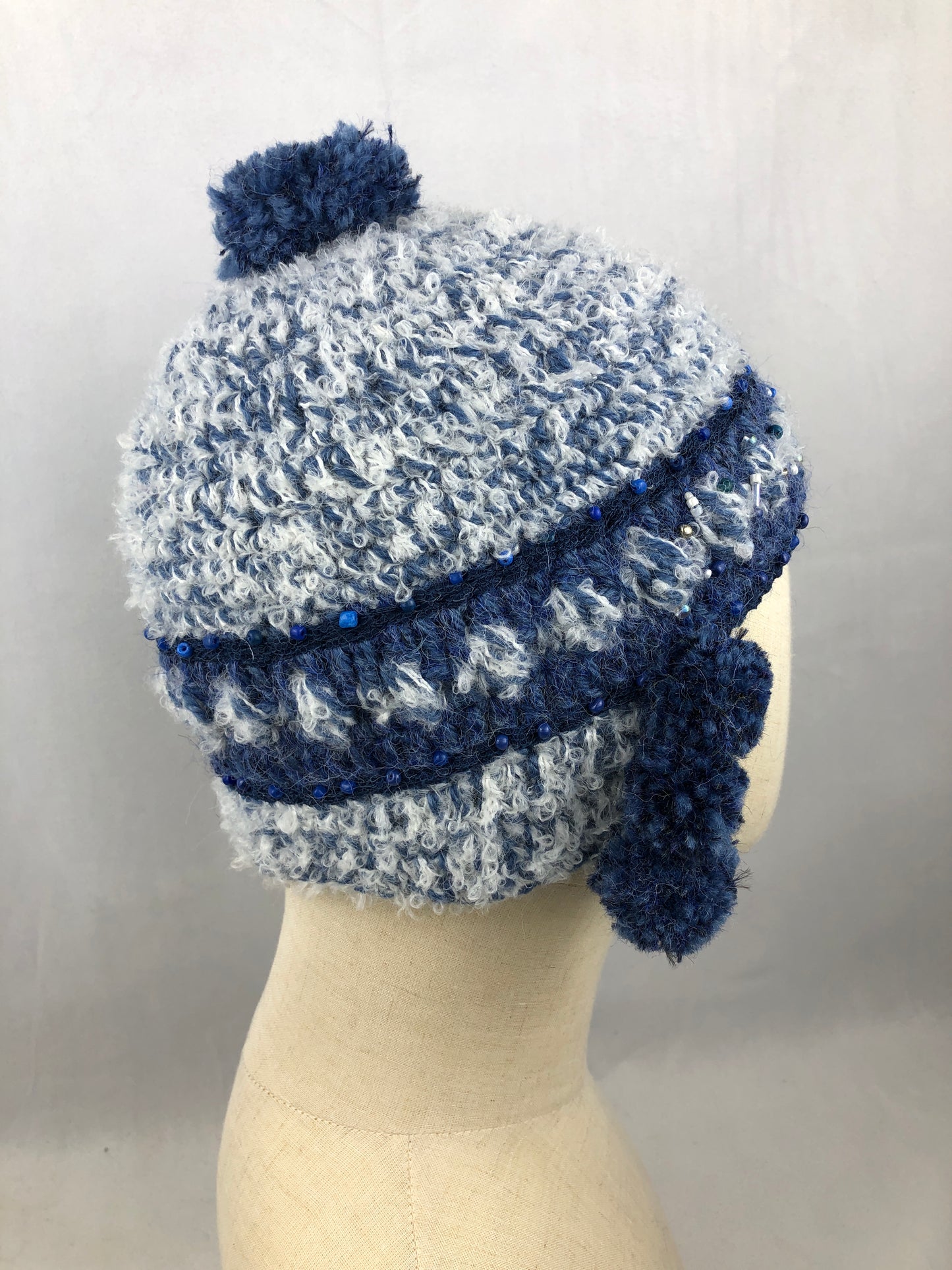 Blue wool short earflaps  hat