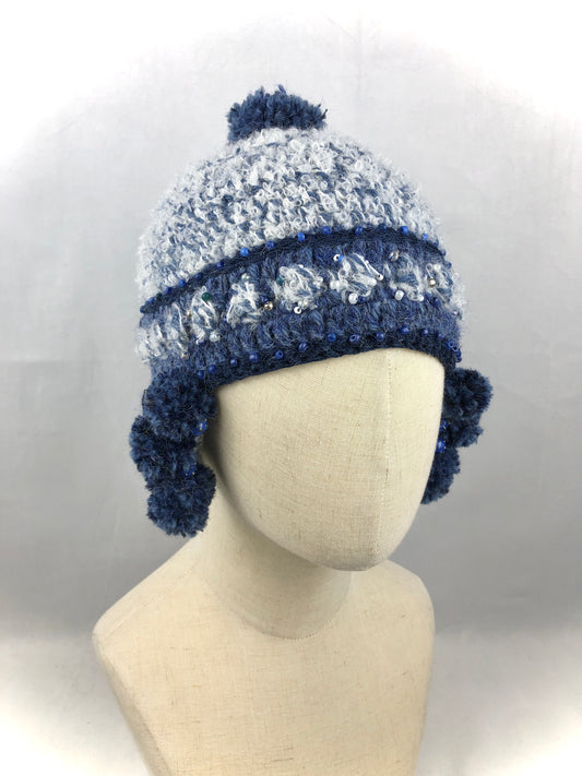 Blue wool short earflaps  hat